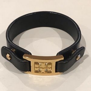 Tory Burch black leather cuff bracelet